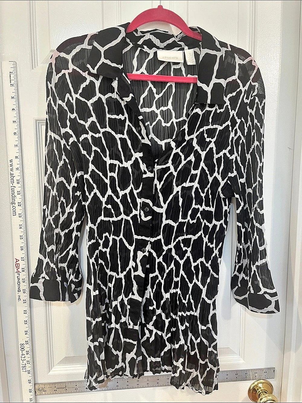 chico's Animal-Print Pleated Georgette Blouse Black & White Size 3/ #plus size